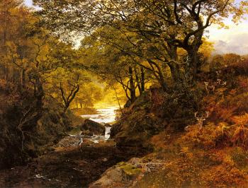 George Vicat Cole : Deer In A Woodland Glade